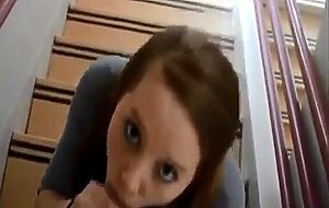 Amateur public facial on stairway