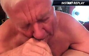 White-haired grandpa perfectly BJ with mouth cleaning