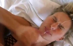 Amateur Hot Blonde Jacks His Cock All Over Her Face