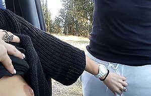 Real girl handjob and blowjob lucky stranger guy (cum in mouth)
