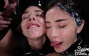 Haruka suzuno & mary popiense's sticky bukkake facial