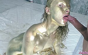 Laloka4you, beauty in gold paint sucks cock and fuck